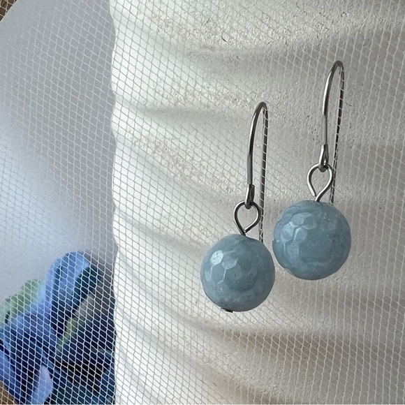 AQUAMARINE Quartz Stainless Steel Drop Earrings - Picture 12 of 12